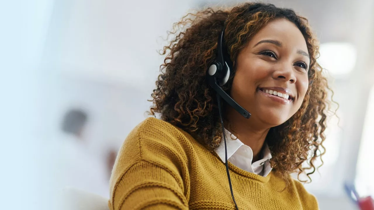 woman talking on phone headset