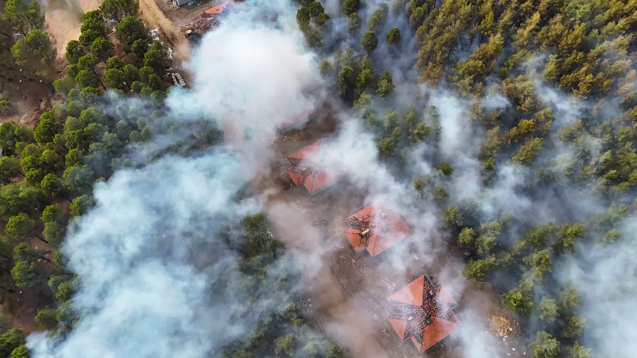 Forest fire near houses