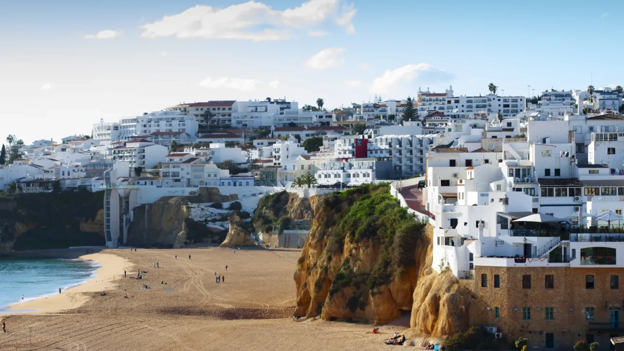 Coastal homes along the shore in Albufeira, Portugal