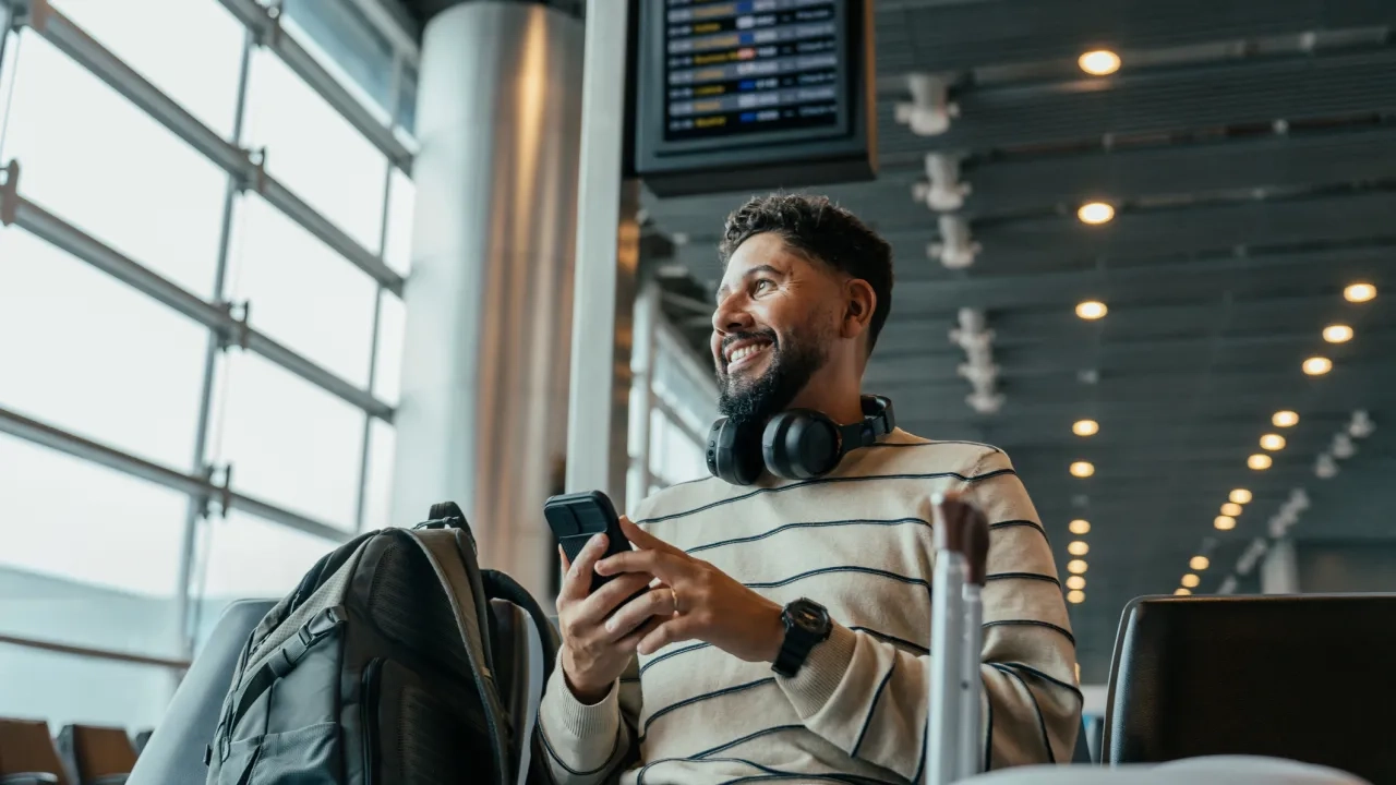 Man flying out of airport