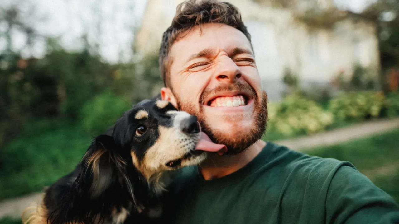 dog licking a man's face
