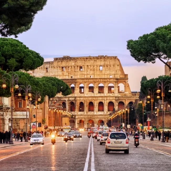 Cars driving through Rome, Italy