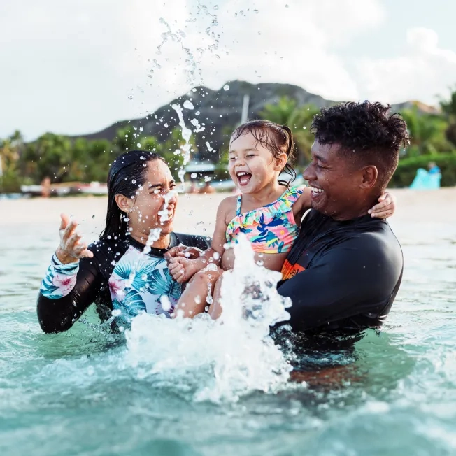 Family playing in the water on vacation