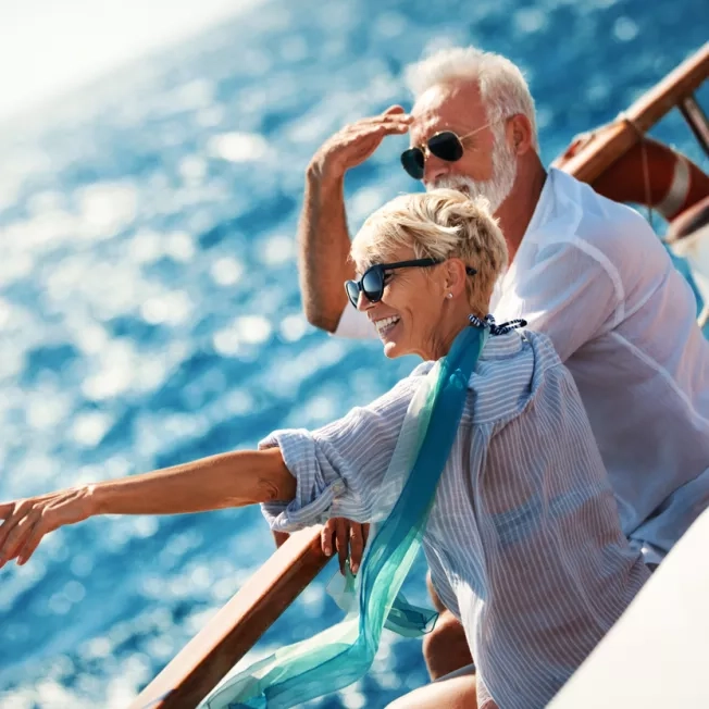 Senior couple on a sailing cruise