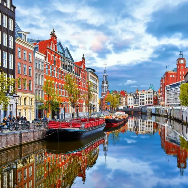 Colourful houses along the canal in Amsterdam