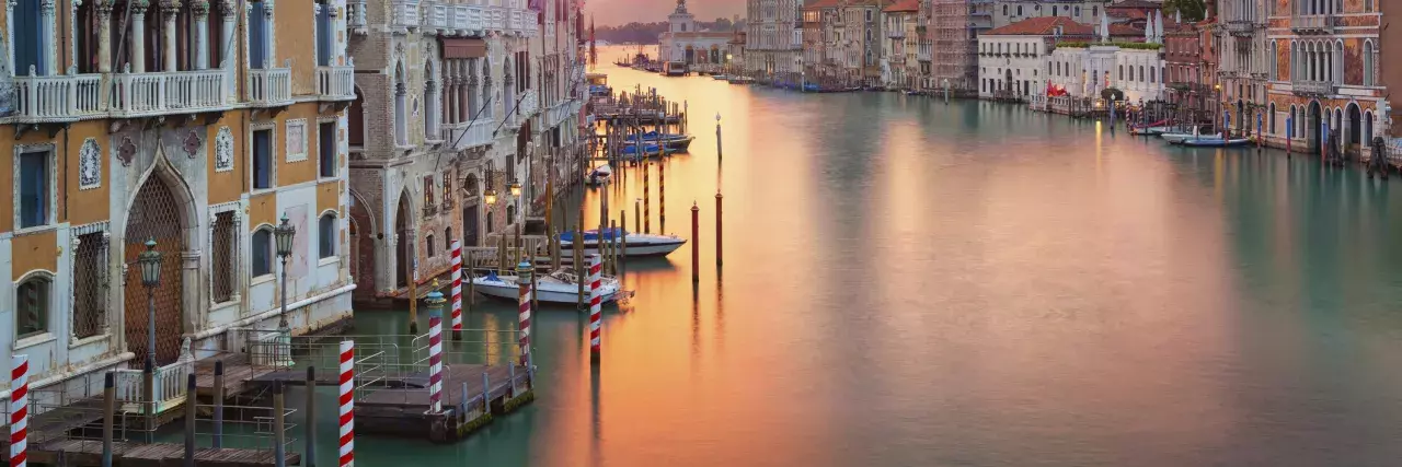 Sunset overtop of the canal in Venice, Italy