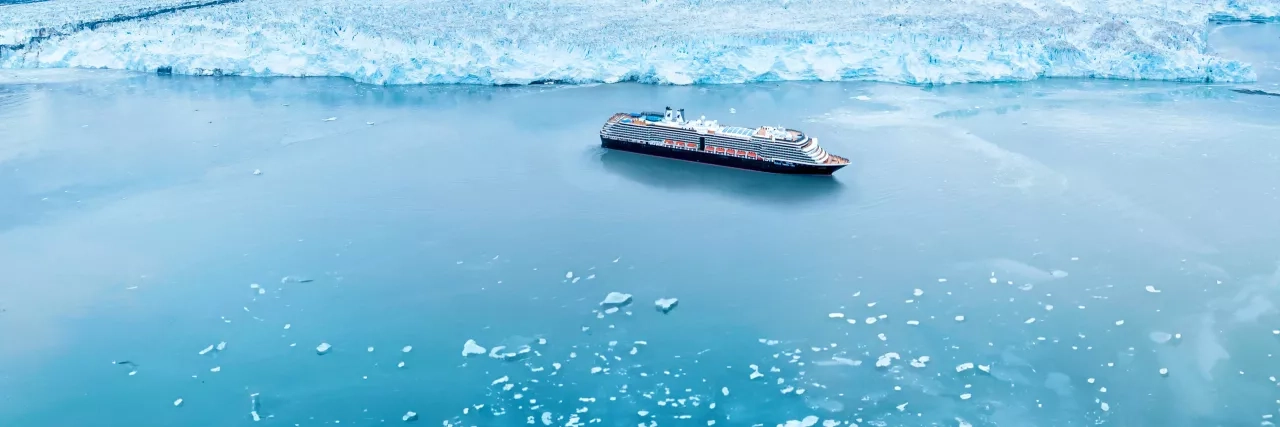 Holland America Line's AK Westerdam ship by Hubbard Glacier, Alaska