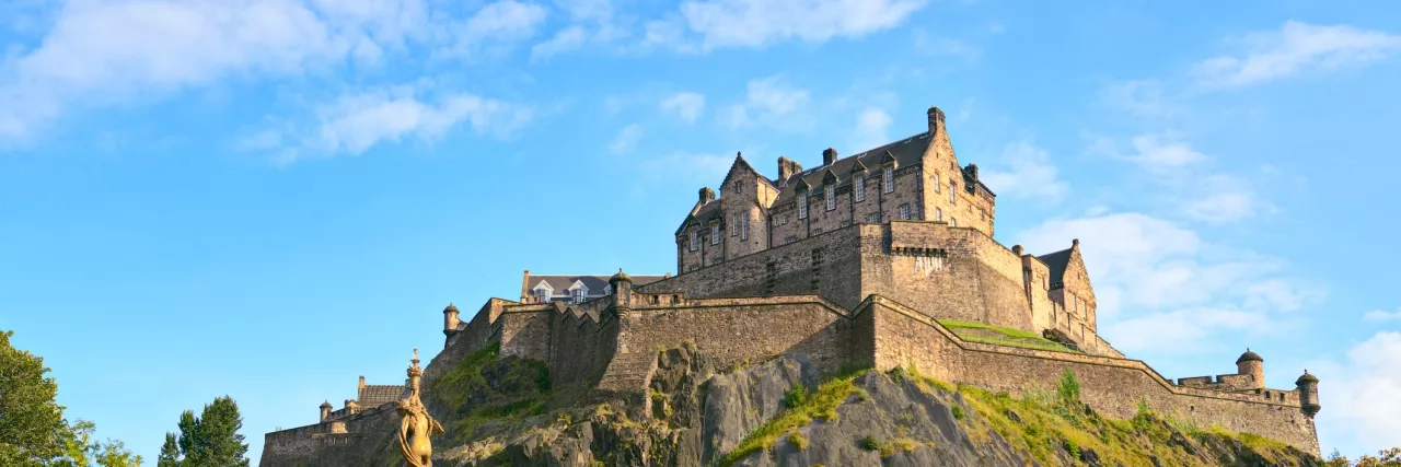 Edinburgh Castle, Scotland, from Princes Street Gardens, with Ross Fountain