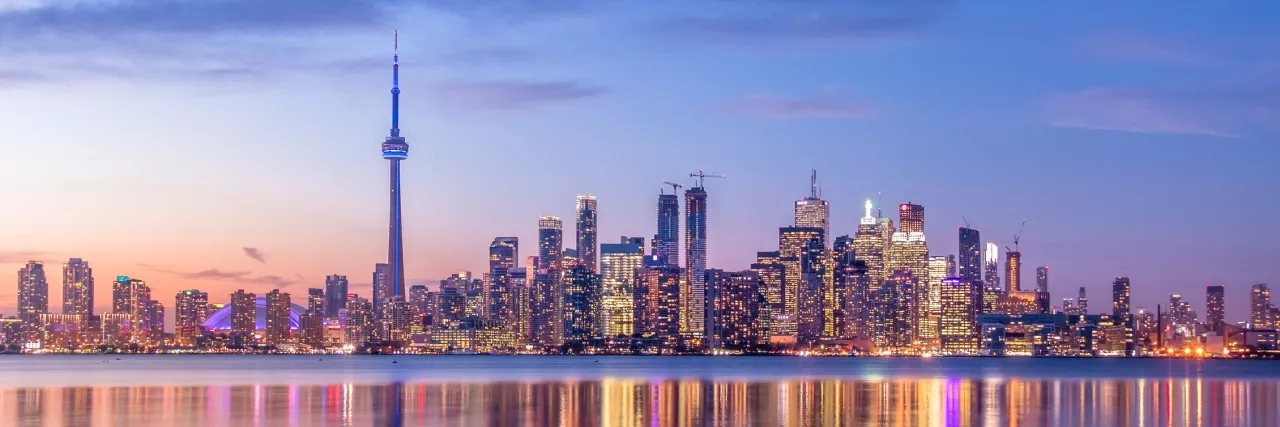 Sunset shot of the skyline in Toronto, Canada