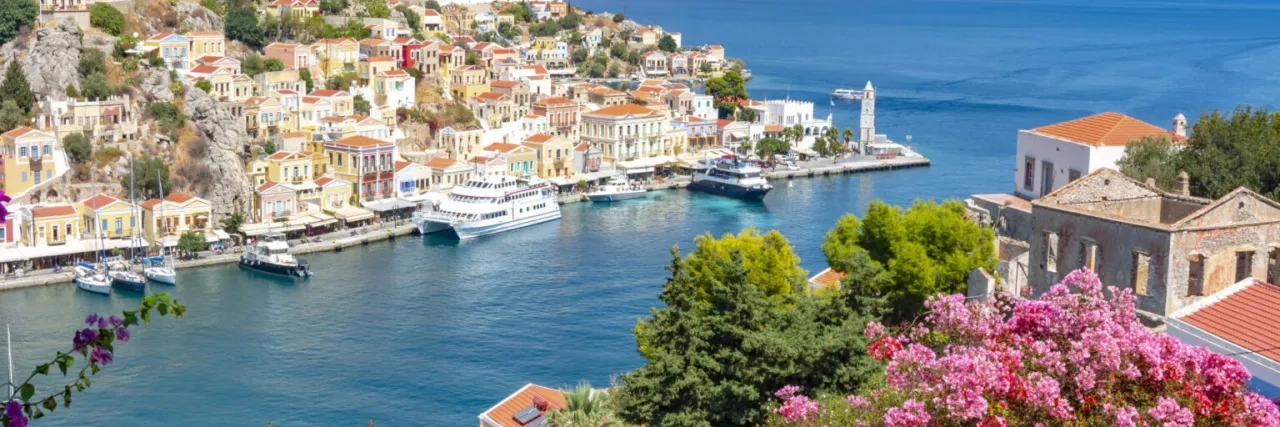 A scenic view of a European harbour