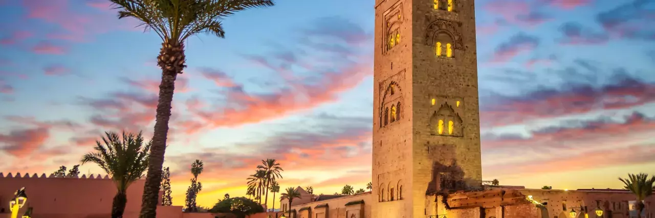 Koutoubia Mosque at sunrise in Marrakesh, Morocco