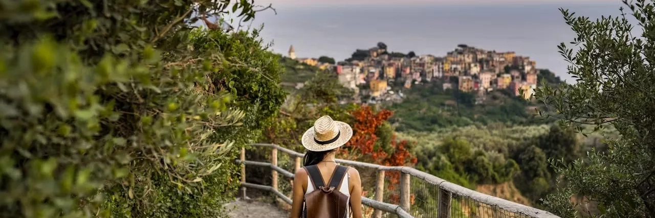 Woman backpacking in Europe