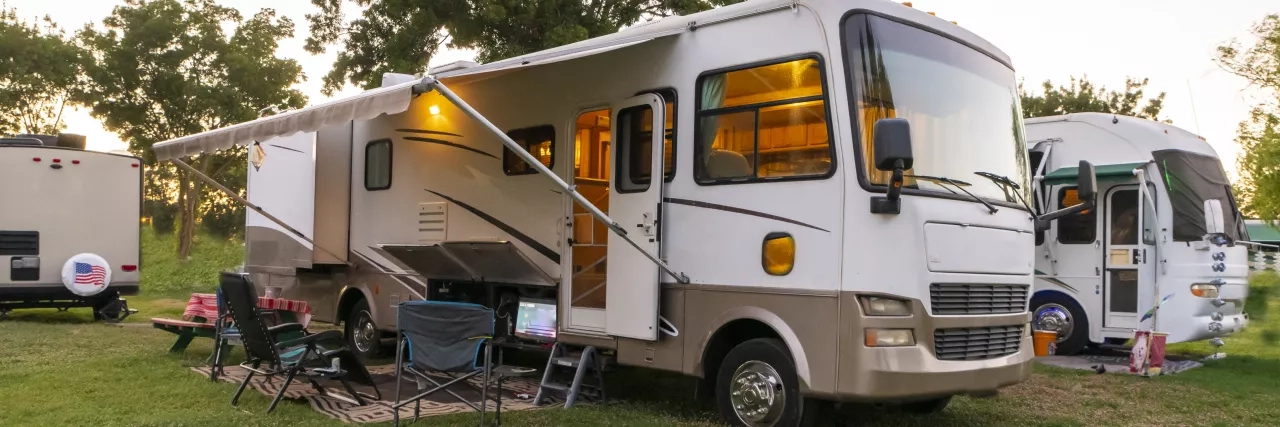 RV camper set up in campground