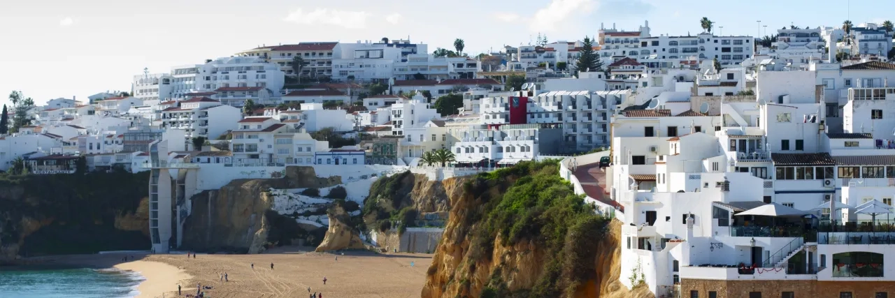 Coastal homes along the shore in Albufeira, Portugal