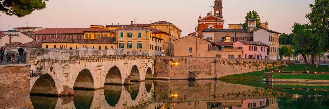 Famous bridge over water in Rimini, Italy