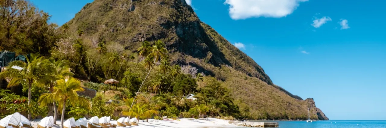 St Lucia Caribbean, woman on vacation at the tropical Island of Saint Lucia