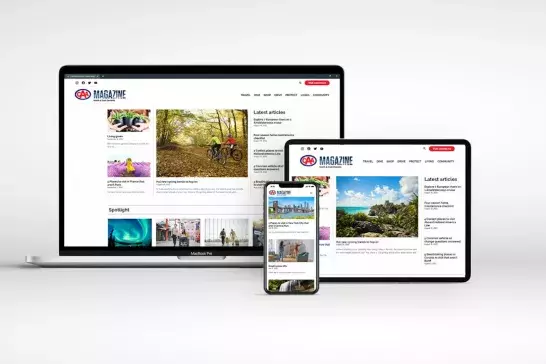 CAA Magazine on displayed on laptop, phone and ipad