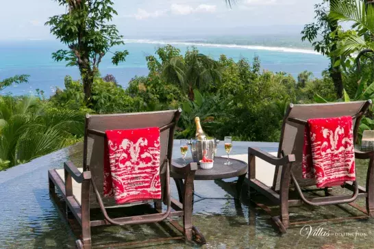 Two chairs with champagne and a view in Casa Paraiso, Costa Rica.