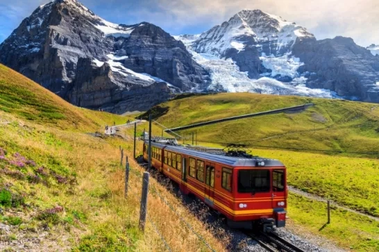 Train on track in Switzerland, Europe