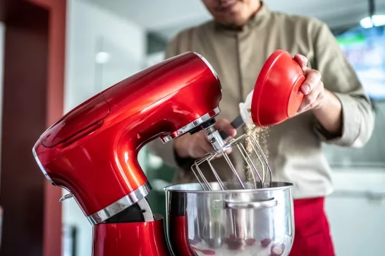 red-stand-mixer-in-use