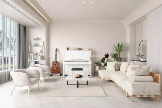 guitar and piano in living room