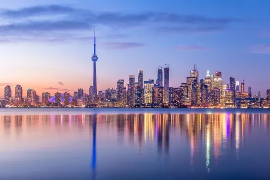 Sunset shot of the skyline in Toronto, Canada