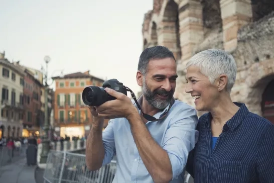 Old couple roaming in Europe