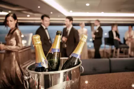 A bucket full of champagne at an event onboard a Silversea Cruise. 