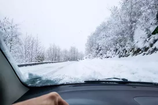 driving in winter, view from driver