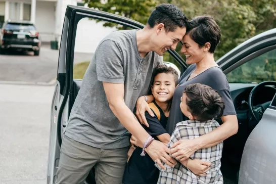 Family ready for the road adventure stock photo