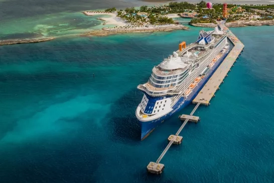 anchored cruise ship in water