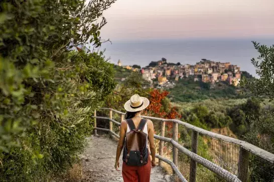 Woman backpacking in Europe