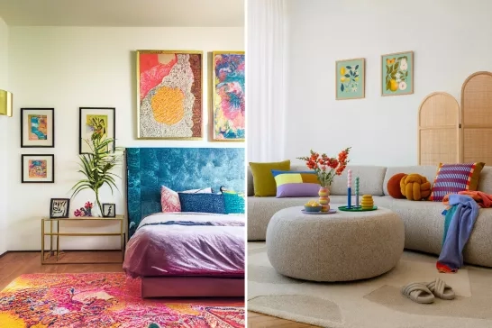 colourful bedroom and living room