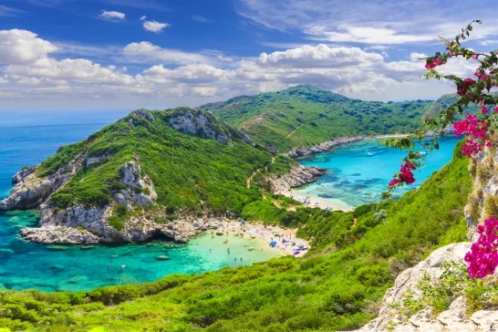 Aerial view of Porto Timoni, Corfu