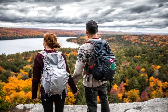 Young couple hiking in mountain