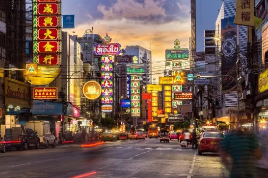 Chinatown in Bangkok, Thailand at dusk