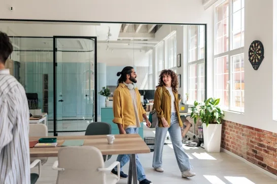 Coworkers arriving at the office