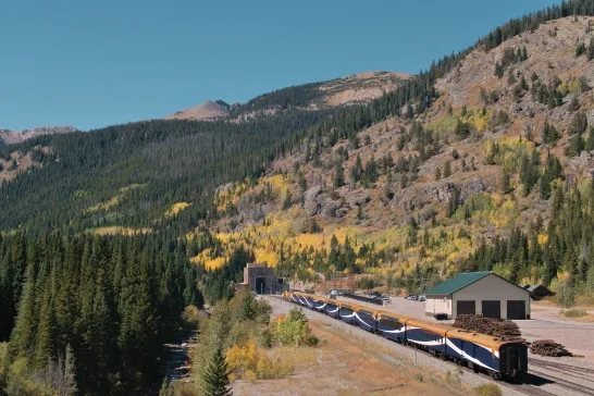 Exterior of a Canyon Spirit train in the red rocks