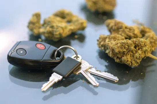 Car keys surrounded by dried cannabis
