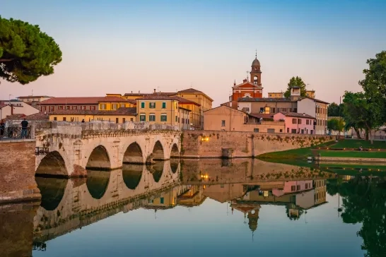 Famous bridge over water in Rimini, Italy