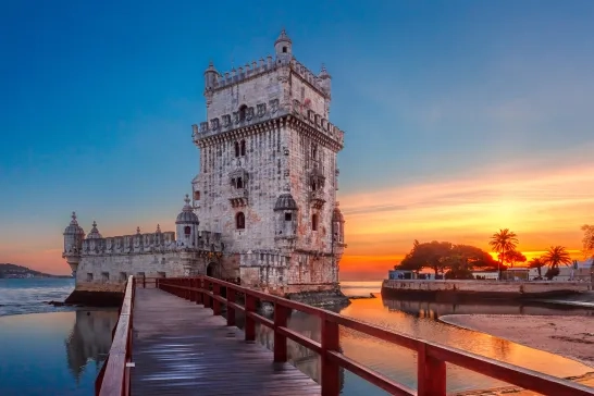 elem Tower in Lisbon at sunset, Portugal