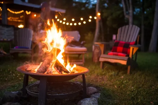Late evening campfire at a beatiful canadian chalet 