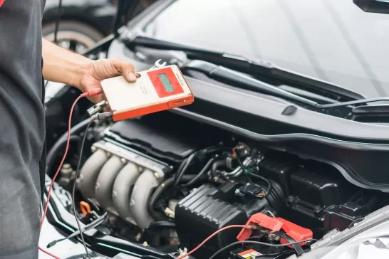 Car battery being tested