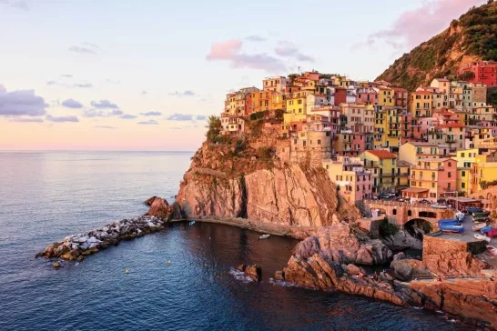 Cinque Terre seaside village in Italy at sunset