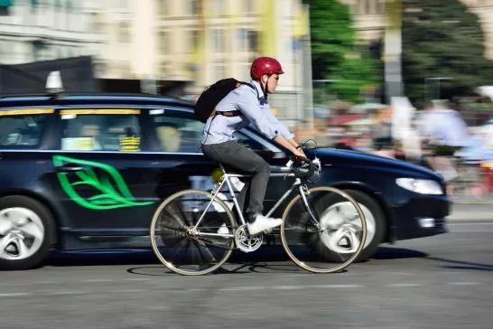 A bicycle in traffic