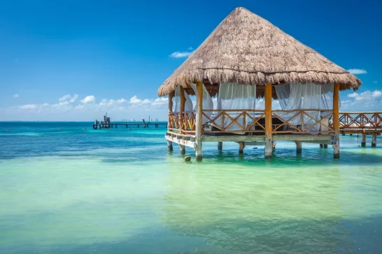 Relaxing Palapa in Caribbean sea - Isla Mujeres, Cancun -Mexico