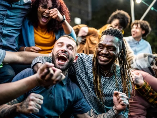 Group of sport fans cheering