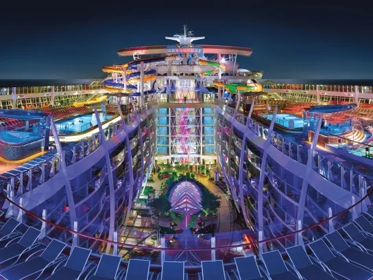 Top deck view at night of Royal Caribbean's Harmony of the Seas