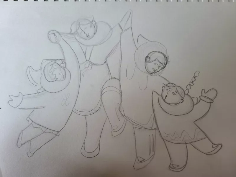 A sketch of a family celebrating