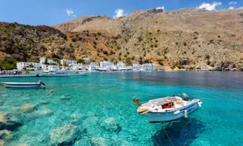 Boat in the water in Crete, Greece